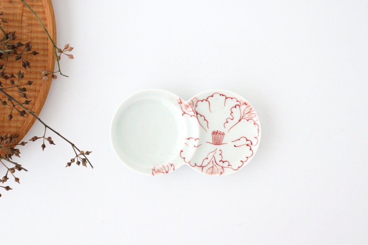 Two Small Round Sauce Plate Red Peony | Arita ware