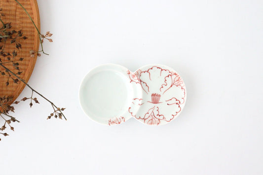 Two Small Round Sauce Plate Red Peony | Arita ware