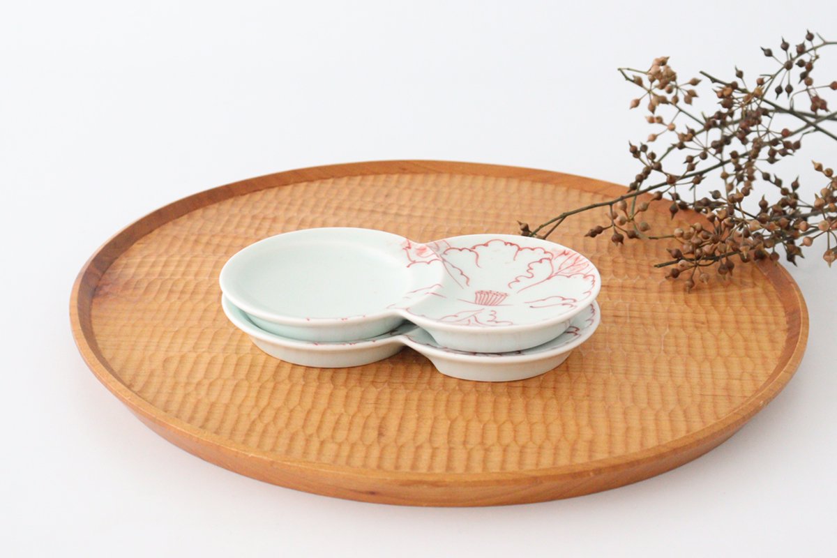 Two Small Round Sauce Plate Red Peony | Arita ware