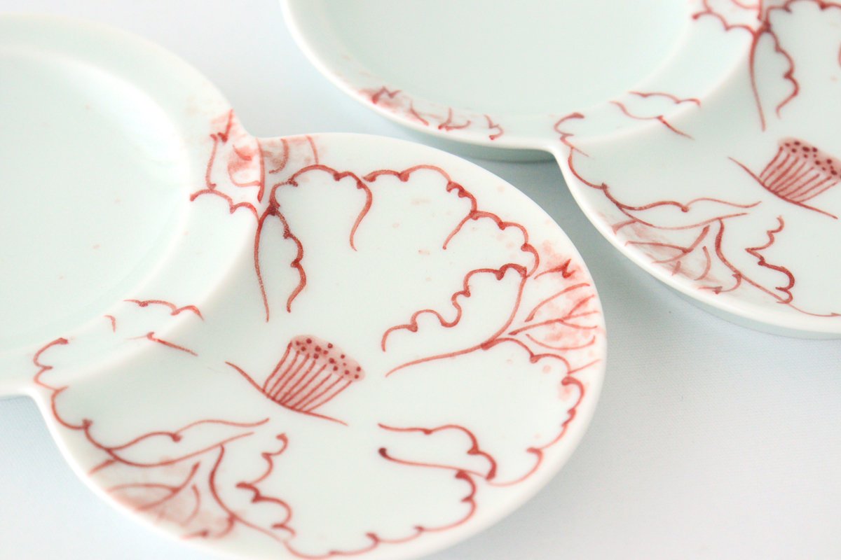 Two Small Round Sauce Plate Red Peony | Arita ware