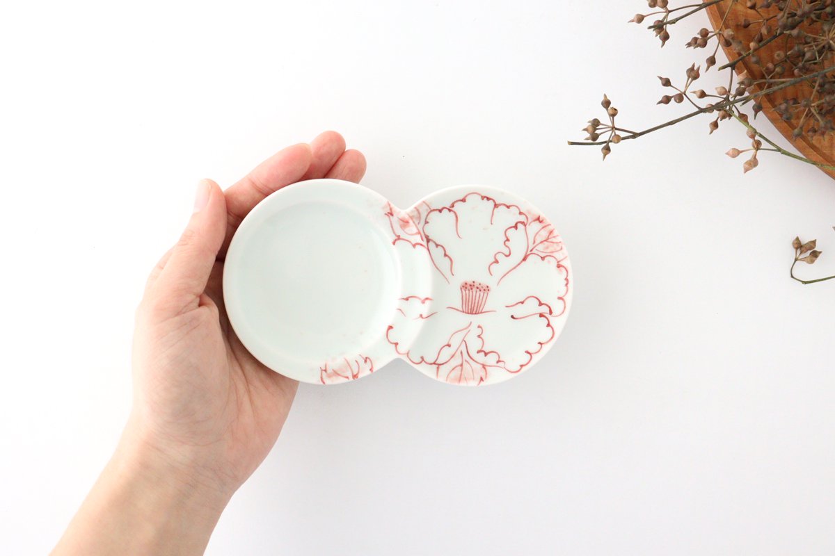 Two Small Round Sauce Plate Red Peony | Arita ware