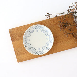 Small Round Plate Blue Western Flower Arabesque 7.6㎝・3in | Arita Ware