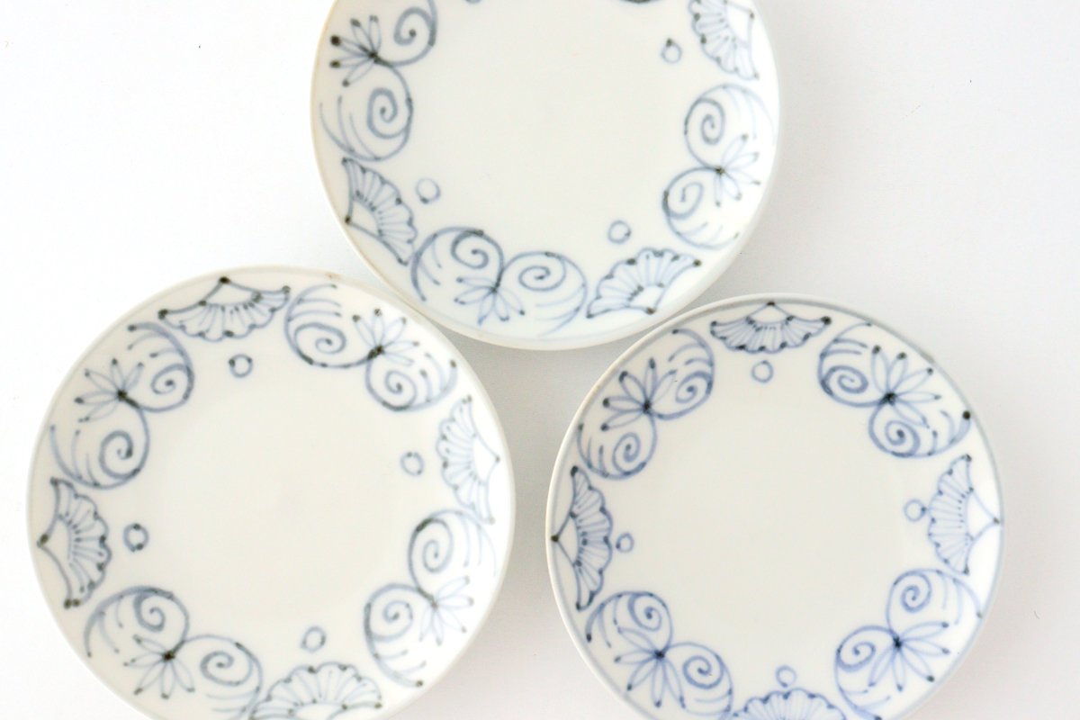 Small Round Plate Blue Western Flower Arabesque 7.6㎝・3in | Arita Ware