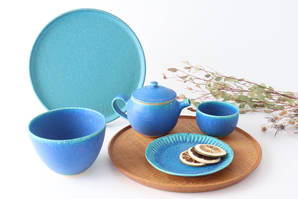 Serving Plate Stripe Turquoise | Shigaraki Ware