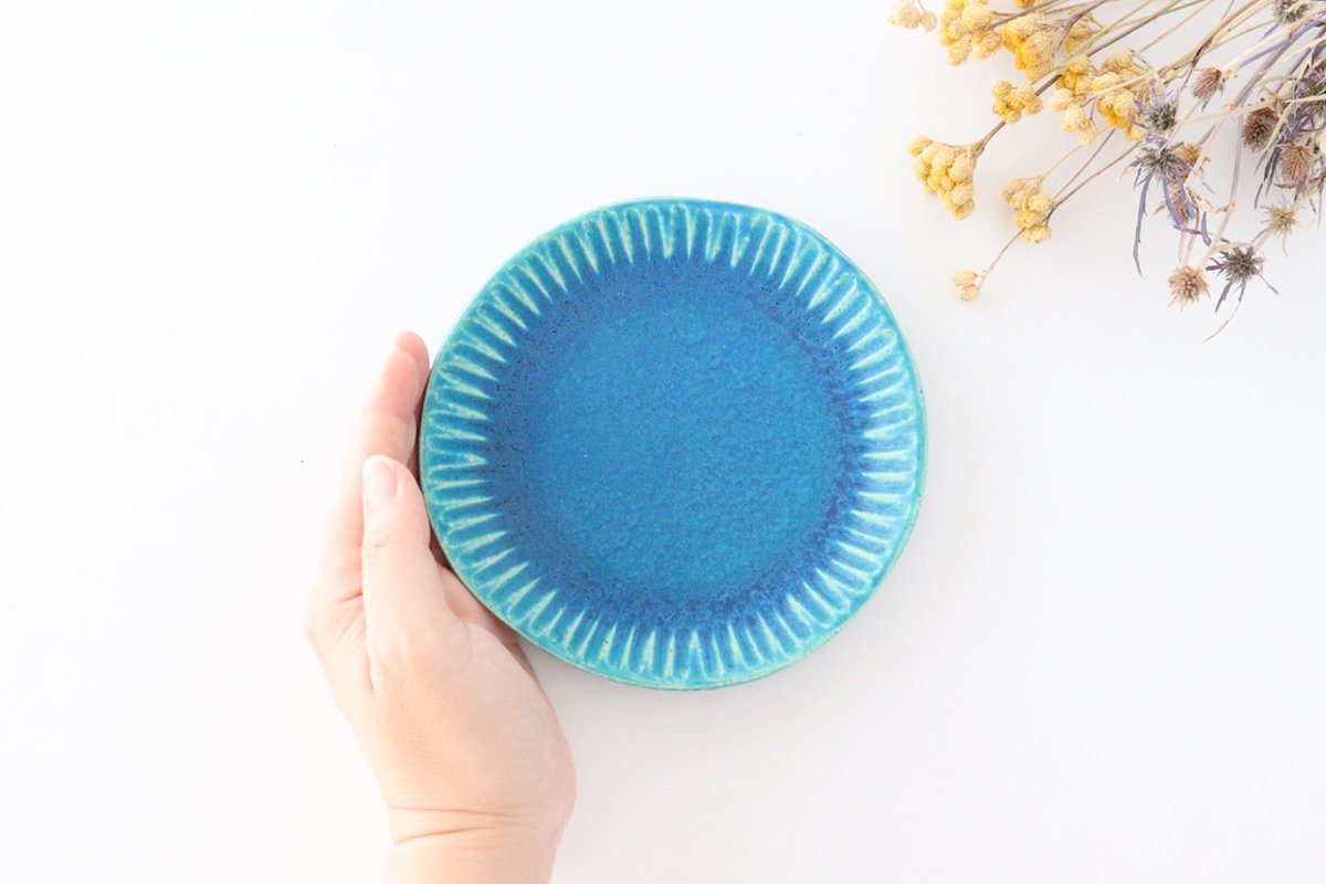 Serving Plate Stripe Turquoise | Shigaraki Ware