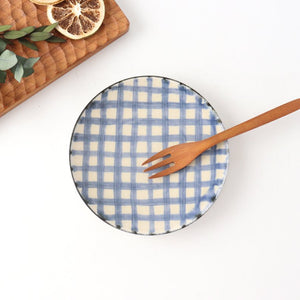 Round Plate Semi-porcelain Blue Check 15㎝/6in | Arita Ware