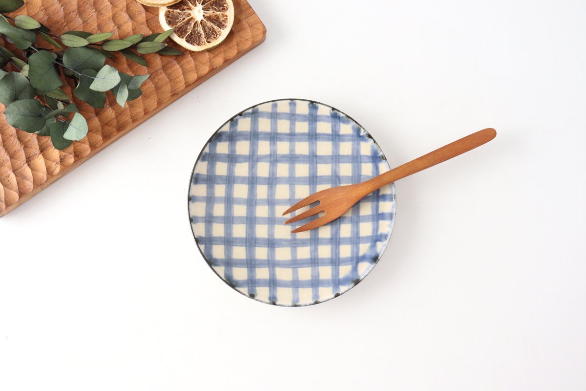 Round Plate Semi-porcelain Blue Check 15㎝/6in | Arita Ware