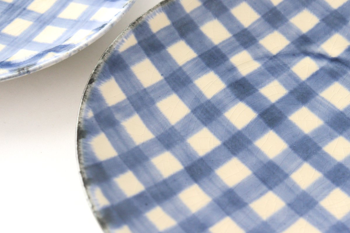 Round Plate Semi-porcelain Blue Check 15㎝/6in | Arita Ware