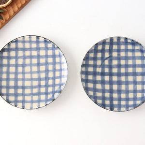 Round Plate Semi-porcelain Blue Check 15㎝/6in | Arita Ware