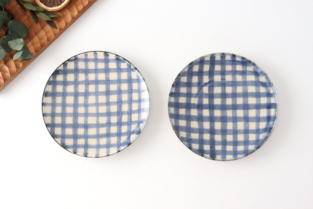 Round Plate Semi-porcelain Blue Check 15㎝/6in | Arita Ware