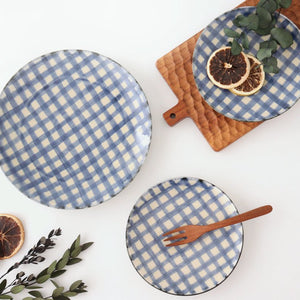 Round Plate Semi-porcelain Blue Check 15㎝/6in | Arita Ware