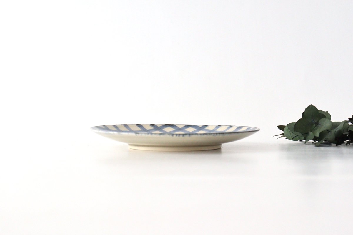 Round Plate Semi-porcelain Blue Check 15㎝/6in | Arita Ware