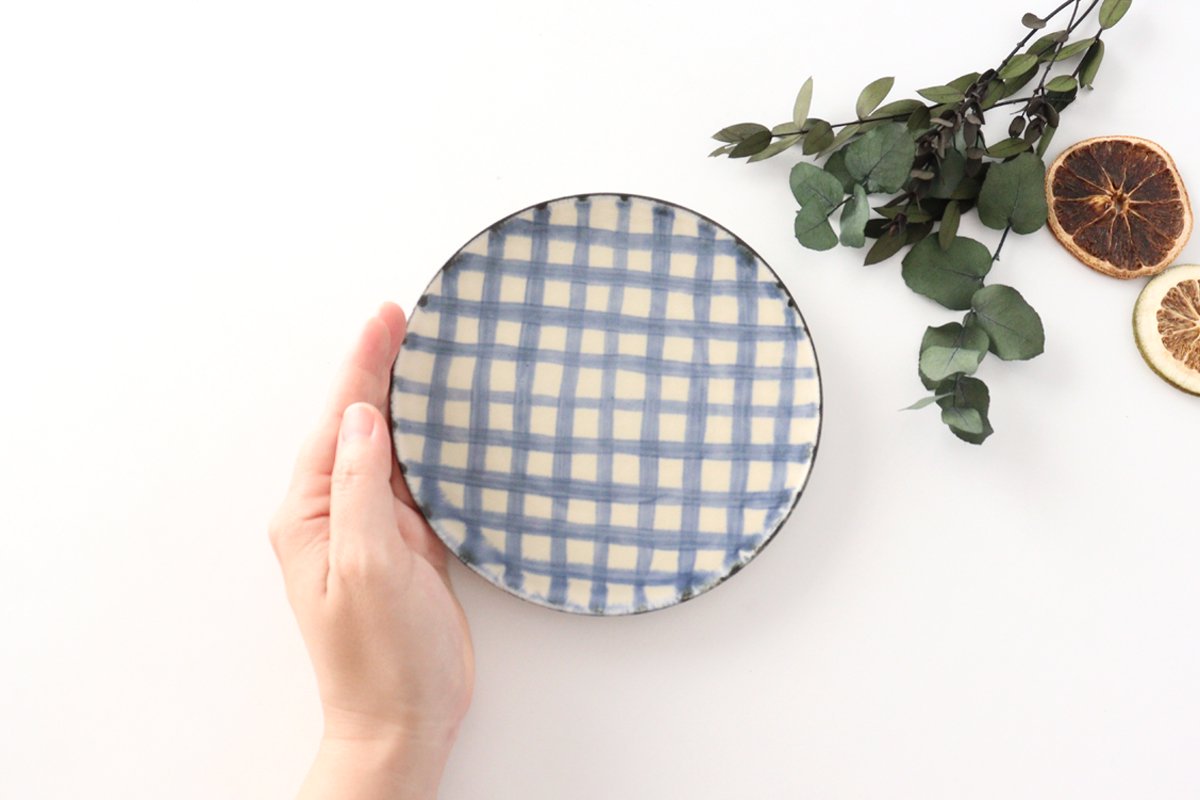 Round Plate Semi-porcelain Blue Check 15㎝/6in | Arita Ware