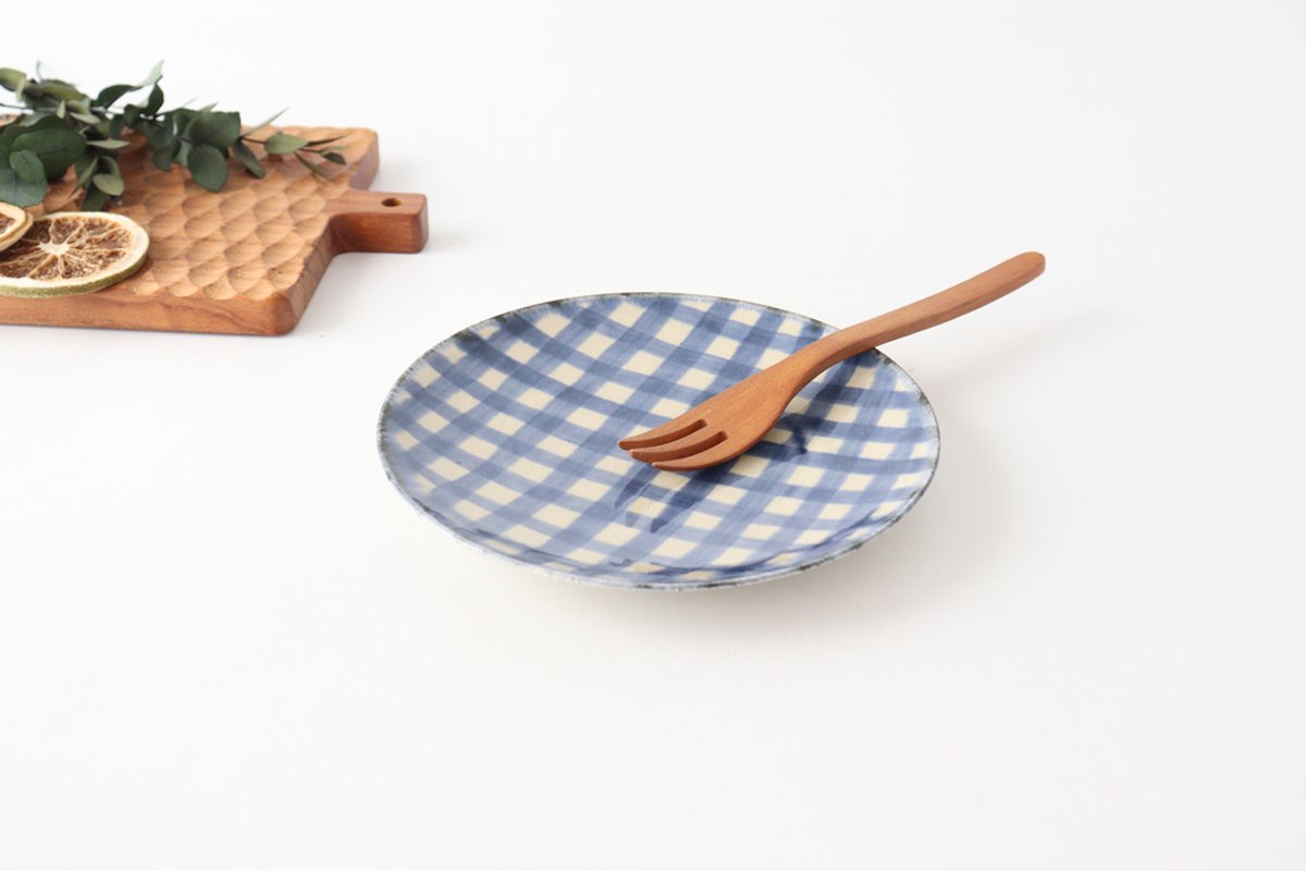 Round Plate Semi-porcelain Blue Check 15㎝/6in | Arita Ware