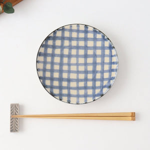 Round Plate Semi-porcelain Blue Check 15㎝/6in | Arita Ware