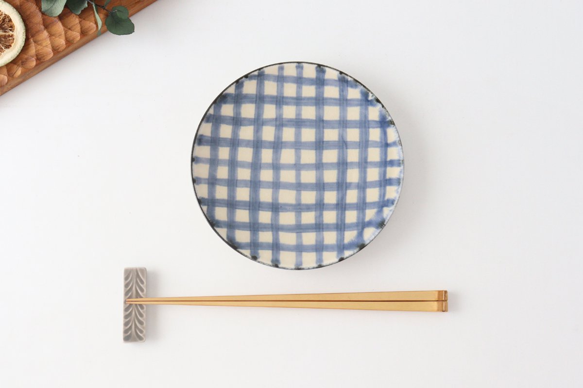 Round Plate Semi-porcelain Blue Check 15㎝/6in | Arita Ware