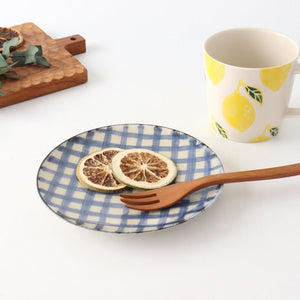 Round Plate Semi-porcelain Blue Check 15㎝/6in | Arita Ware