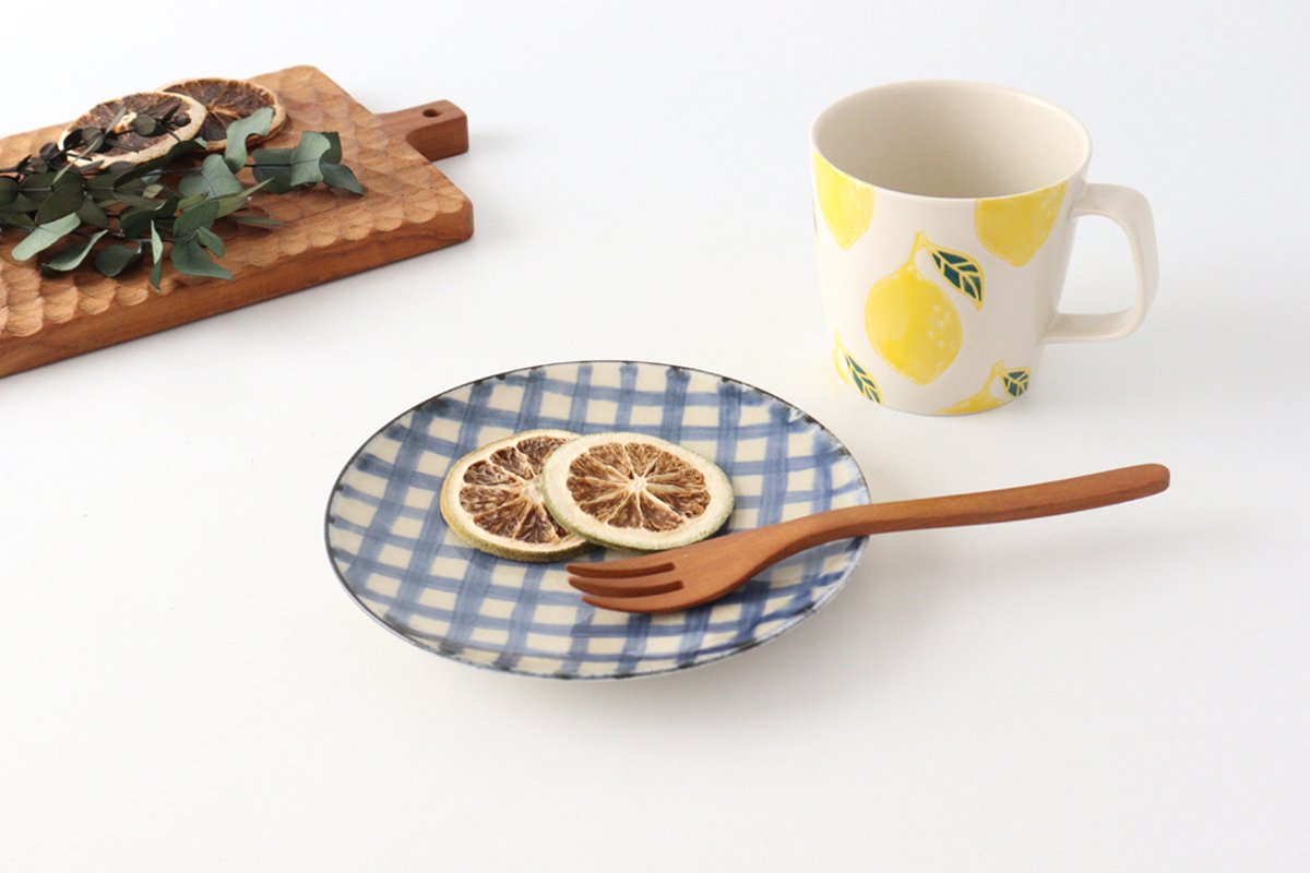 Round Plate Semi-porcelain Blue Check 15㎝/6in | Arita Ware