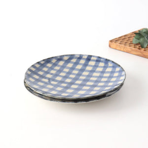 Round Plate Semi-porcelain Blue Check 15㎝/6in | Arita Ware