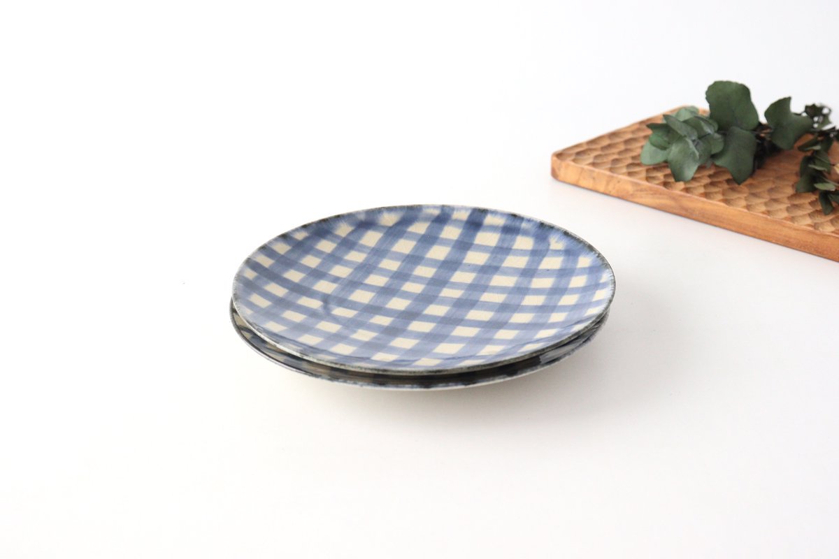 Round Plate Semi-porcelain Blue Check 15㎝/6in | Arita Ware