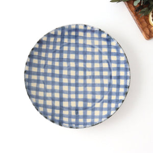 Round Plate Semi-porcelain Blue Check 21㎝/8.3in | Arita Ware