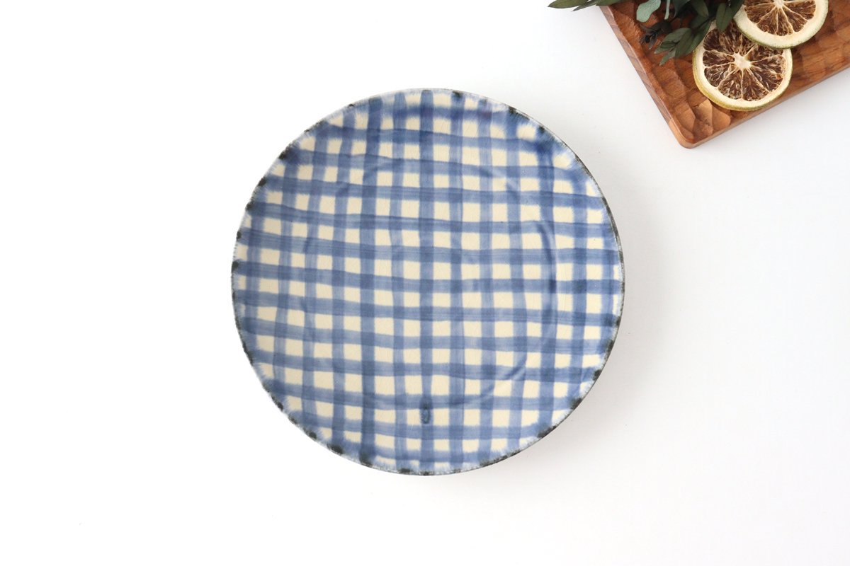 Round Plate Semi-porcelain Blue Check 21㎝/8.3in | Arita Ware