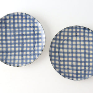 Round Plate Semi-porcelain Blue Check 21㎝/8.3in | Arita Ware