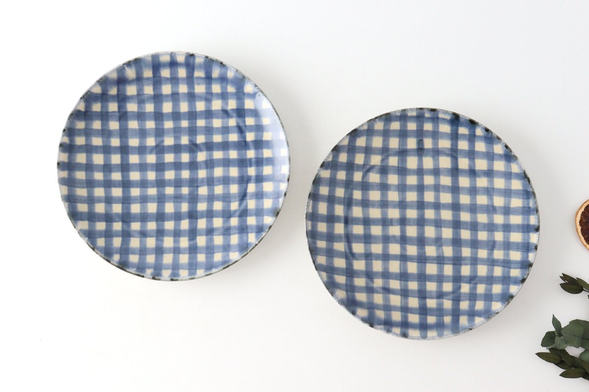 Round Plate Semi-porcelain Blue Check 21㎝/8.3in | Arita Ware