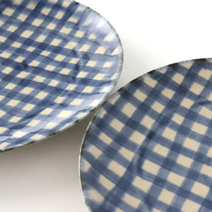 Round Plate Semi-porcelain Blue Check 21㎝/8.3in | Arita Ware