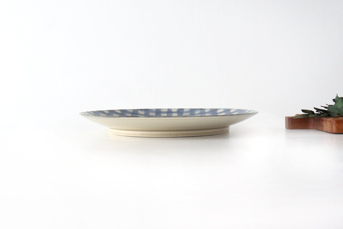 Round Plate Semi-porcelain Blue Check 21㎝/8.3in | Arita Ware