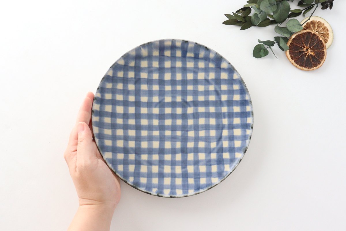 Round Plate Semi-porcelain Blue Check 21㎝/8.3in | Arita Ware