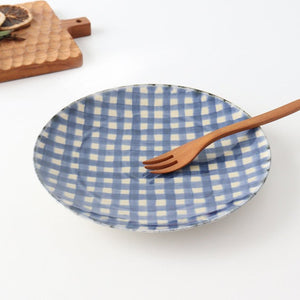 Round Plate Semi-porcelain Blue Check 21㎝/8.3in | Arita Ware