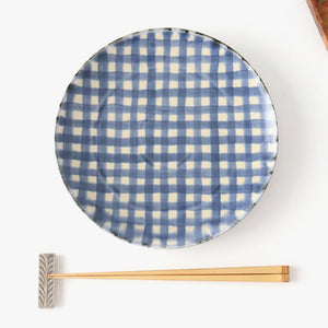 Round Plate Semi-porcelain Blue Check 21㎝/8.3in | Arita Ware