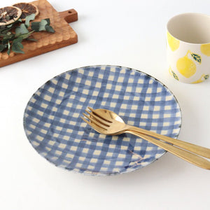 Round Plate Semi-porcelain Blue Check 21㎝/8.3in | Arita Ware