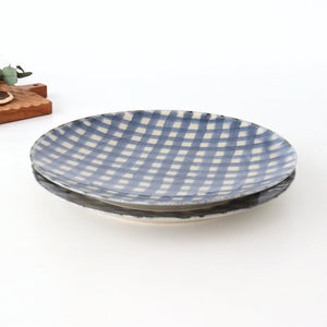 Round Plate Semi-porcelain Blue Check 21㎝/8.3in | Arita Ware