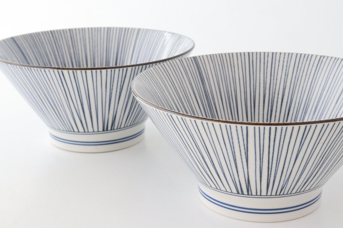 Donburi Bowl Blue and White Stripes Tokusa | Mino Ware