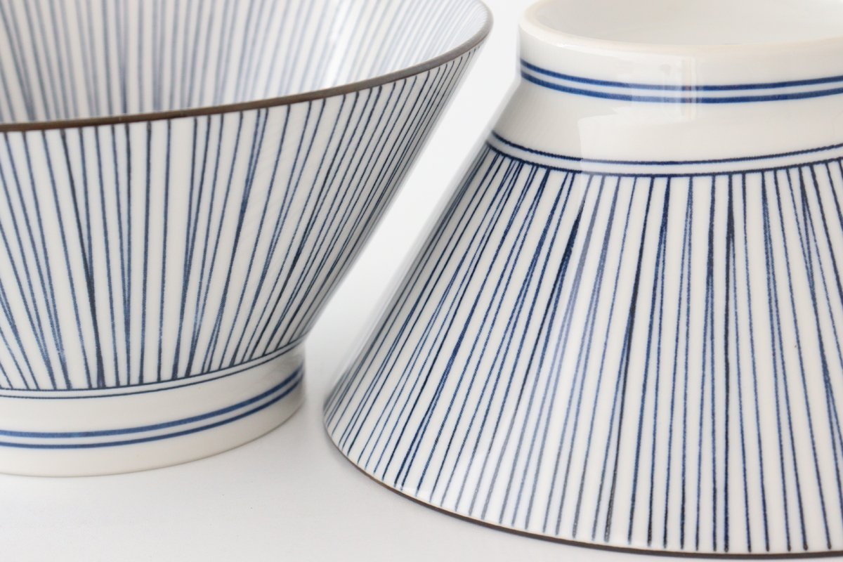 Donburi Bowl Blue and White Stripes Tokusa | Mino Ware