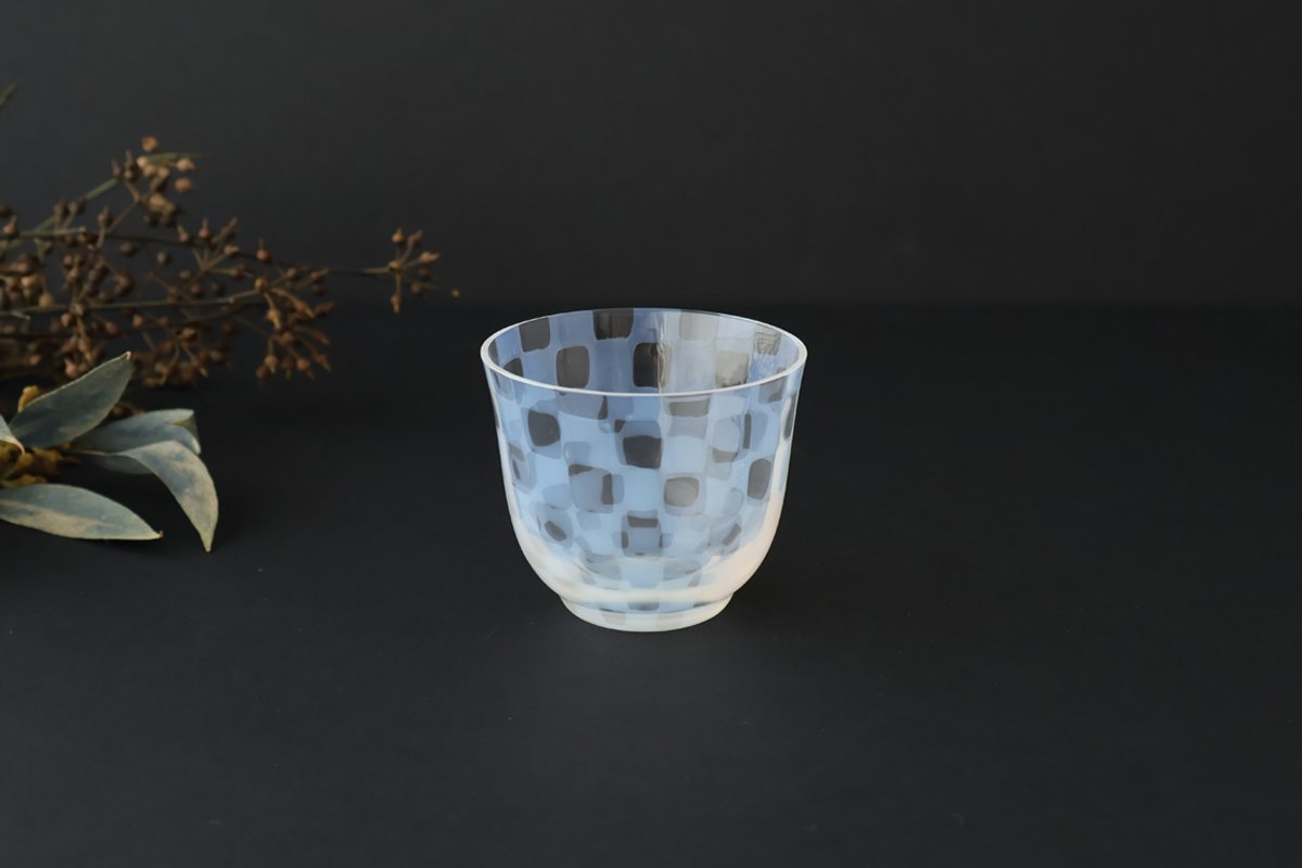 Hirota Glass Cold Tea Glass Checkered Pattern | Soba Choko