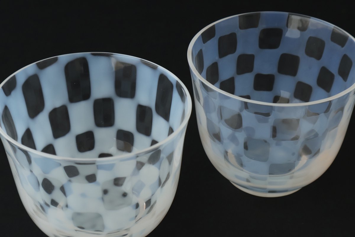 Hirota Glass Cold Tea Glass Checkered Pattern | Soba Choko