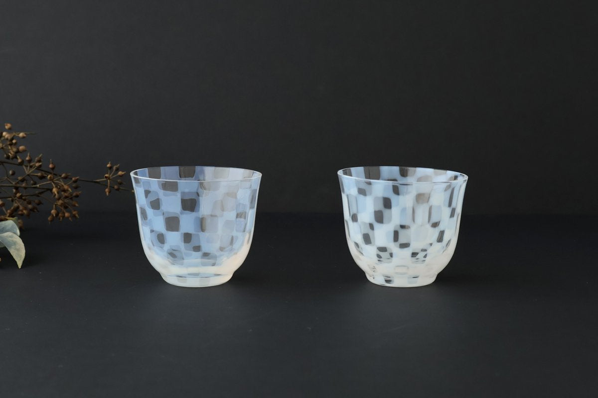 Hirota Glass Cold Tea Glass Checkered Pattern | Soba Choko