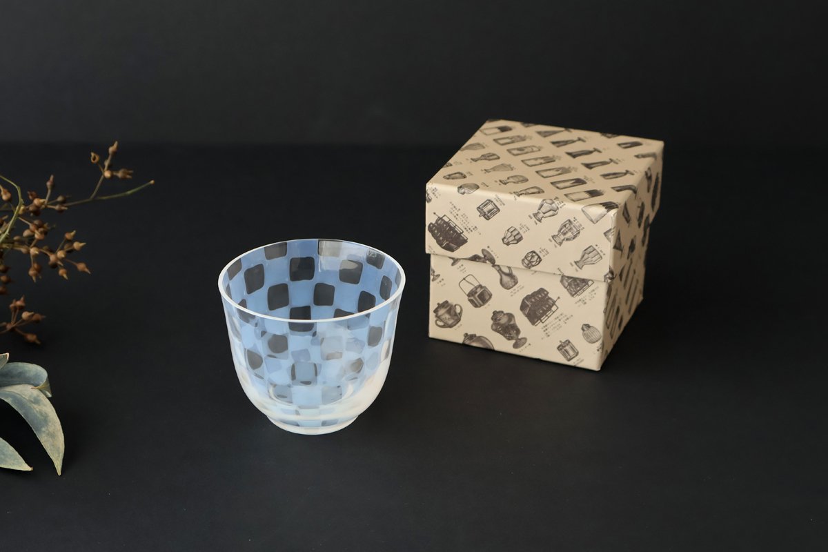 Hirota Glass Cold Tea Glass Checkered Pattern | Soba Choko