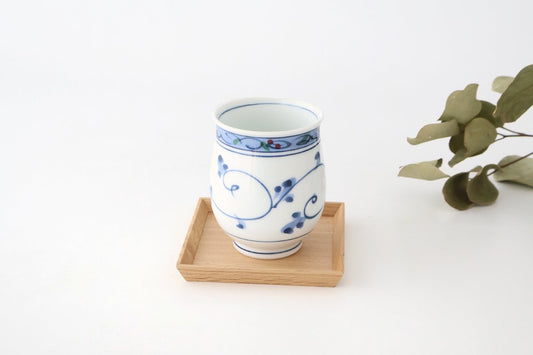 Japanese Cup Hand-drawn Arabesque Blue | Yunomi Hasami Ware