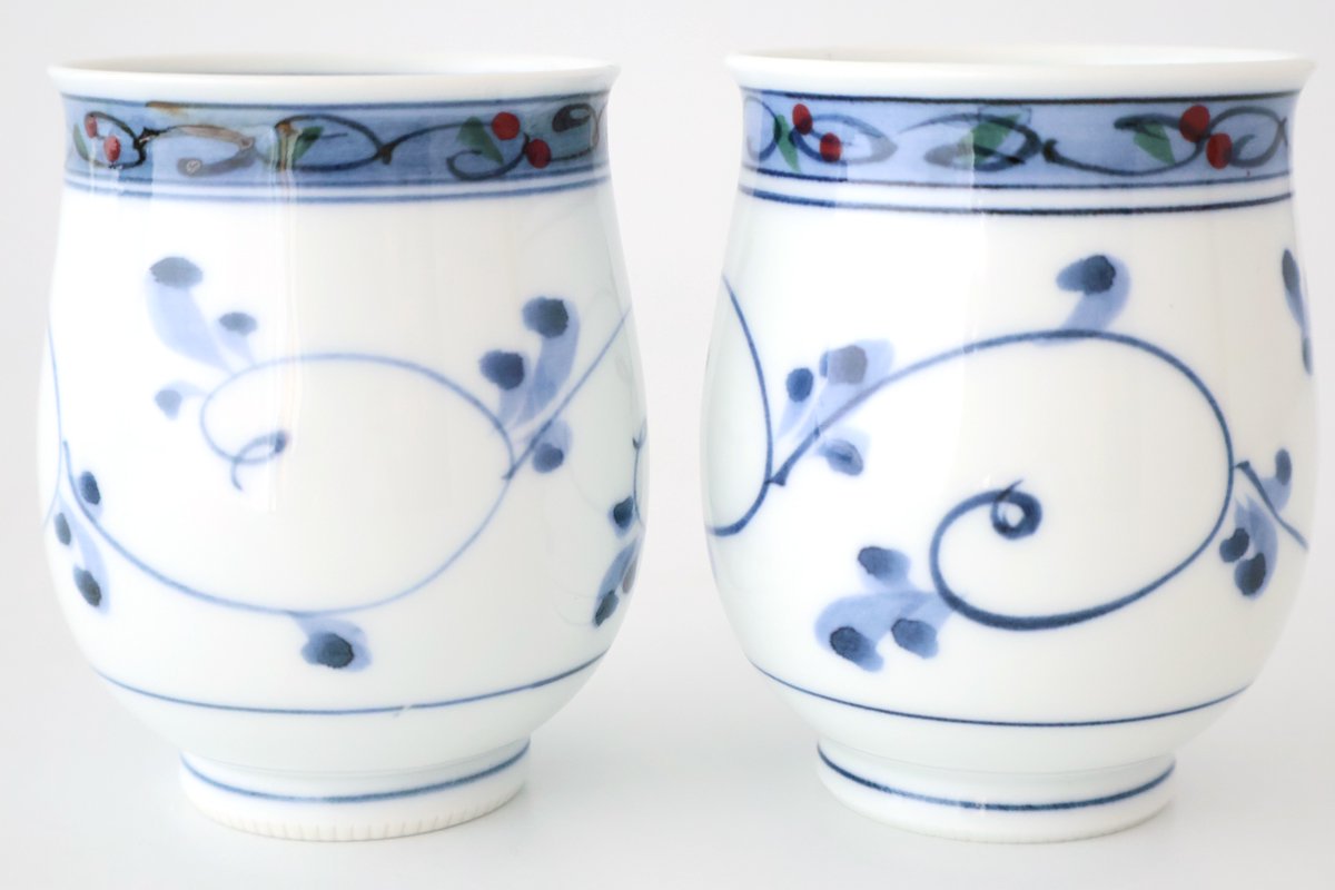 Japanese Cup Hand-drawn Arabesque Blue | Yunomi Hasami Ware