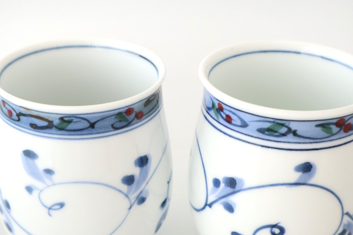 Japanese Cup Hand-drawn Arabesque Blue | Yunomi Hasami Ware