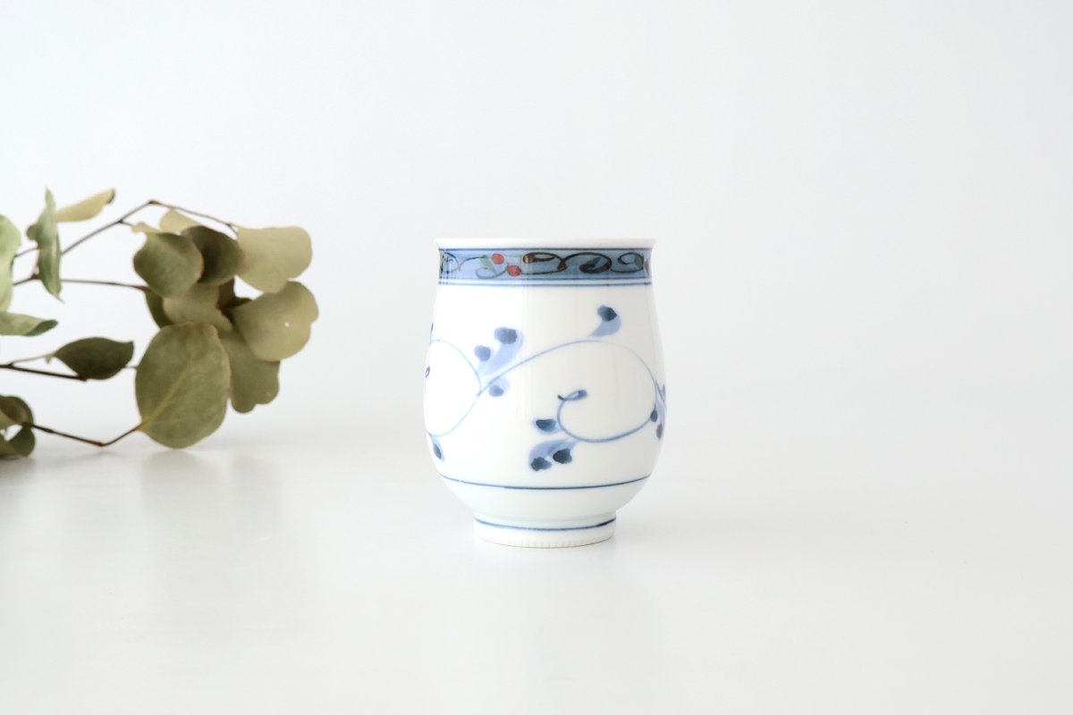 Japanese Cup Hand-drawn Arabesque Blue | Yunomi Hasami Ware