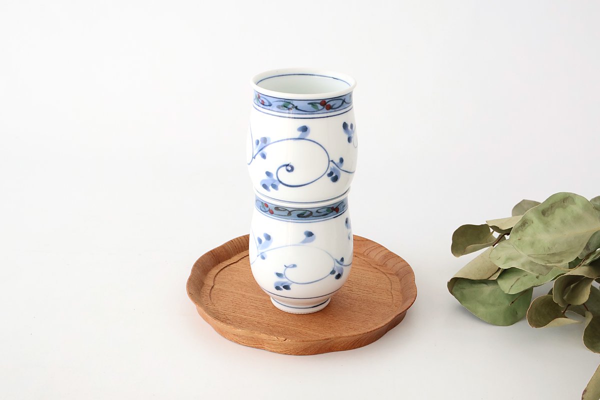 Japanese Cup Hand-drawn Arabesque Blue | Yunomi Hasami Ware