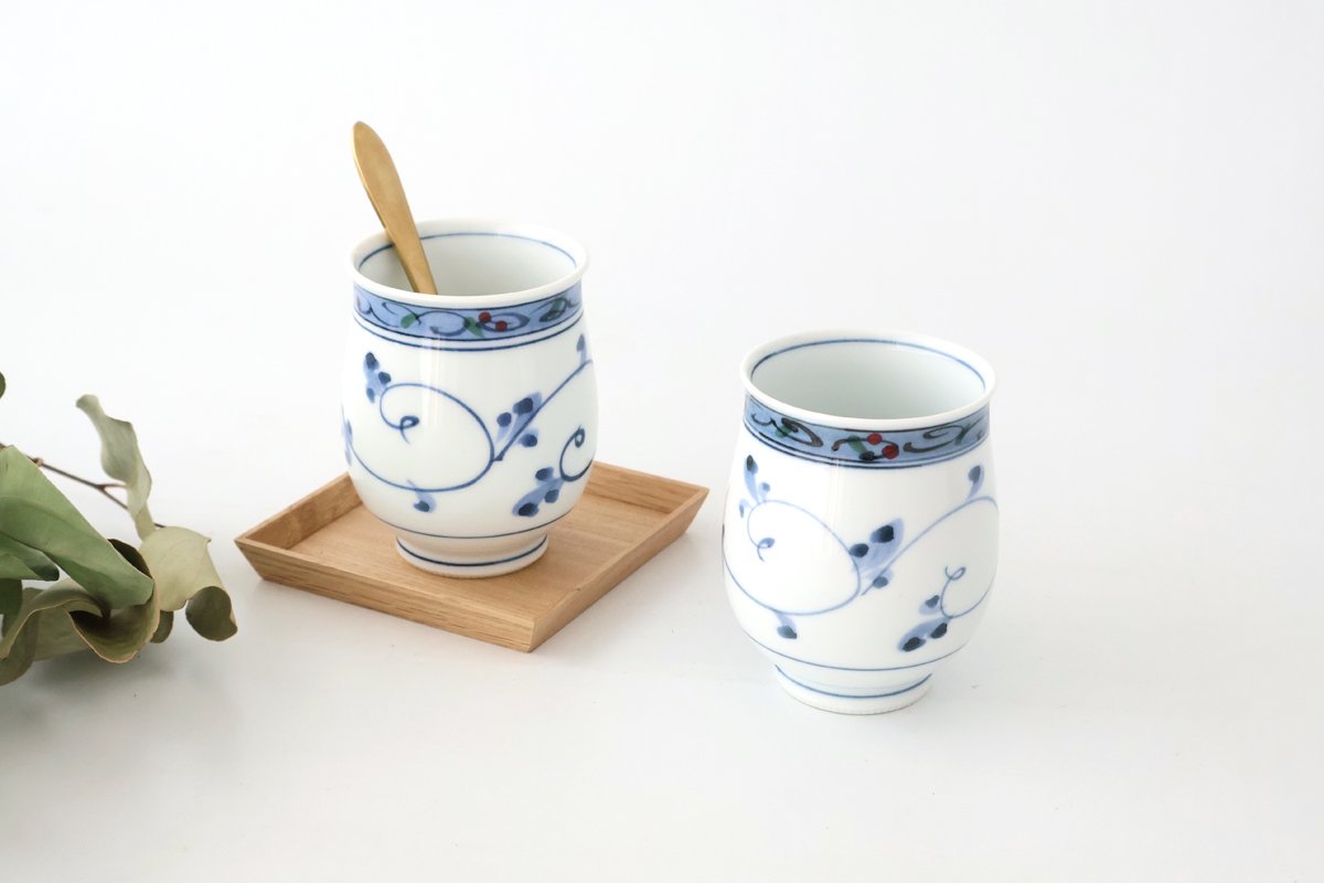 Japanese Cup Hand-drawn Arabesque Blue | Yunomi Hasami Ware