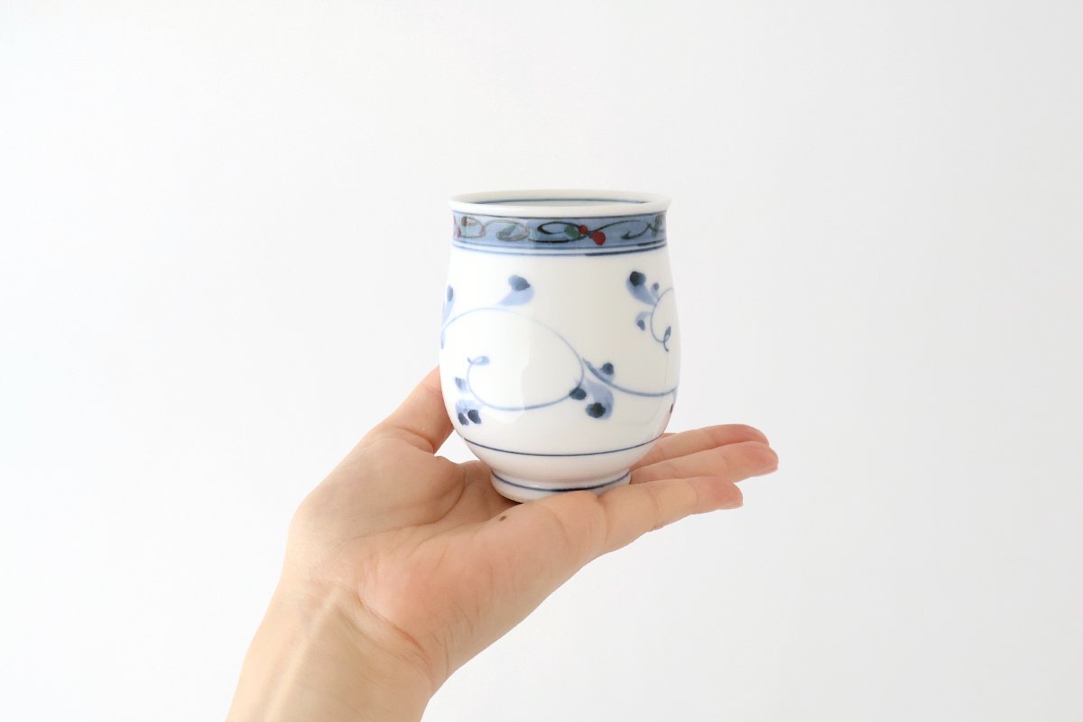 Japanese Cup Hand-drawn Arabesque Blue | Yunomi Hasami Ware