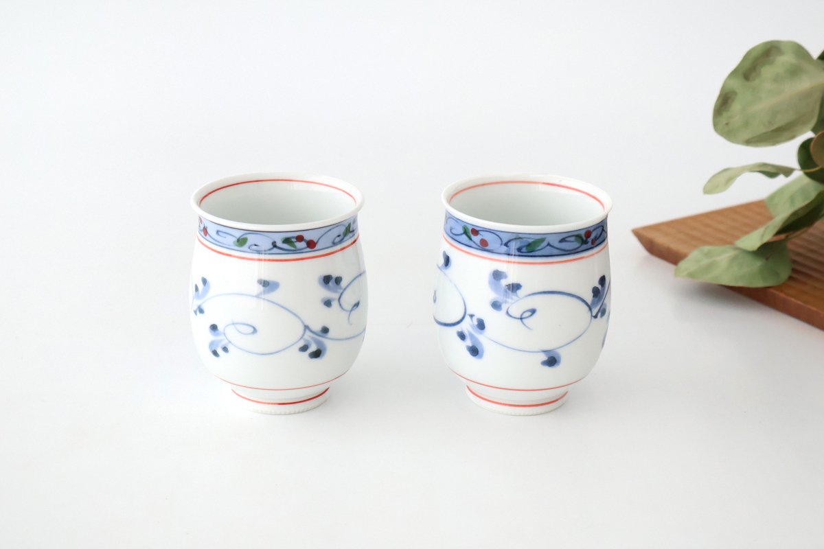 Japanese Cup Hand-drawn Arabesque Red | Yunomi Hasami Ware