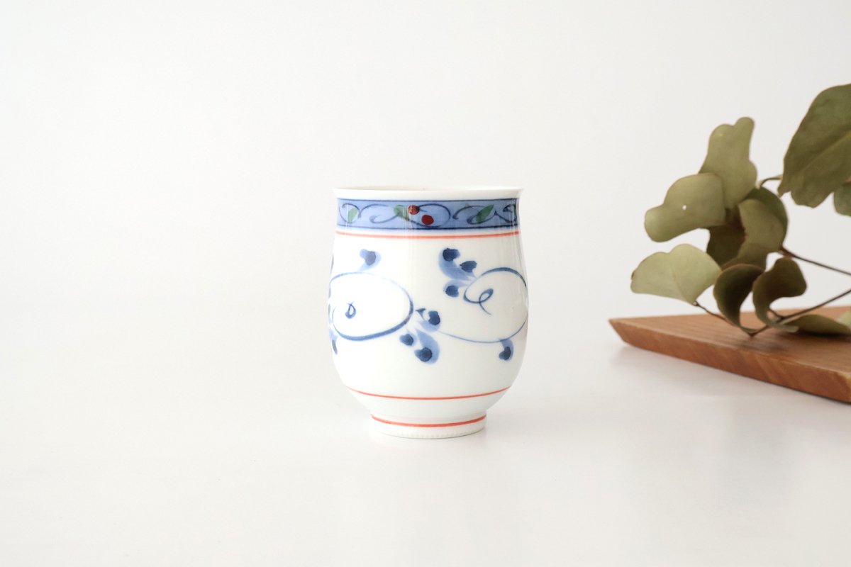 Japanese Cup Hand-drawn Arabesque Red | Yunomi Hasami Ware